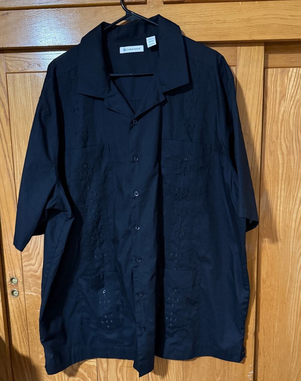 Cubavera Black Embroidered Guayabera Cuban Shirt 3XLT